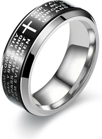 Fidget Spinner Lord's Prayer Ring Titanium Steel Christian Cross Bible Verse Ring, Anxiety Relief Religious Jewelry, Rotatable Prayer Fidget Accessory in Saudi Arabia