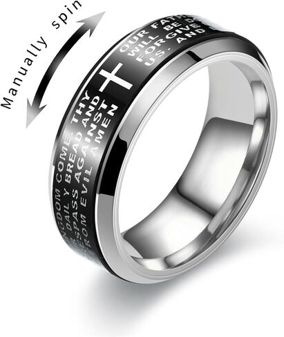 Fidget Spinner Lord's Prayer Ring Titanium Steel Christian Cross Bible Verse Ring, Anxiety Relief Religious Jewelry, Rotatable Prayer Fidget Accessory in Saudi Arabia