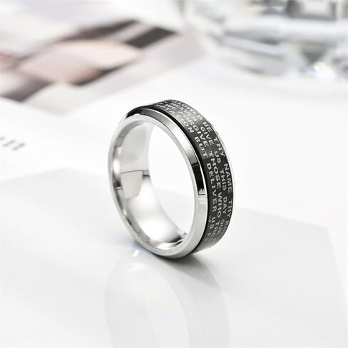 Fidget Spinner Lord's Prayer Ring Titanium Steel Christian Cross Bible Verse Ring, Anxiety Relief Religious Jewelry, Rotatable Prayer Fidget Accessory in Saudi Arabia