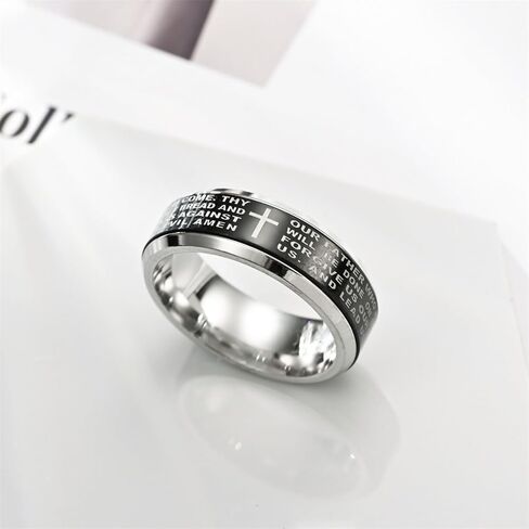 Fidget Spinner Lord's Prayer Ring Titanium Steel Christian Cross Bible Verse Ring, Anxiety Relief Religious Jewelry, Rotatable Prayer Fidget Accessory in Saudi Arabia