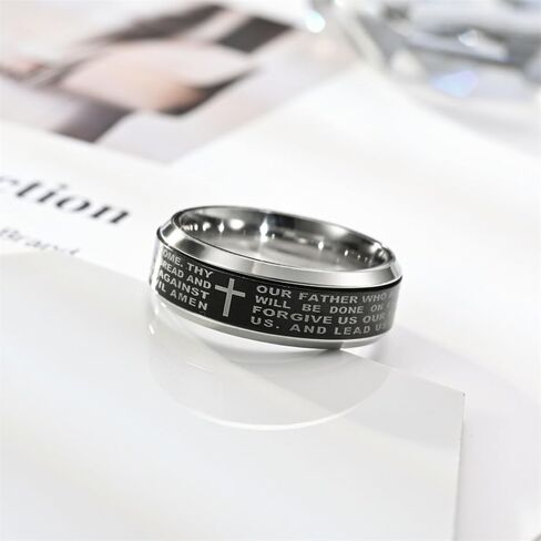 Fidget Spinner Lord's Prayer Ring Titanium Steel Christian Cross Bible Verse Ring, Anxiety Relief Religious Jewelry, Rotatable Prayer Fidget Accessory in Saudi Arabia