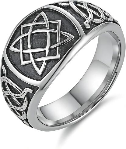 HZMAN Celtic Knot Wide Band Ring for Men Women, Stainless Steel Vintage Interwoven Pentagram Pattern Ring, Gothic Occult Symbol Jewelry Inspired by Celtic Culture Size 6-13 in Kuwait