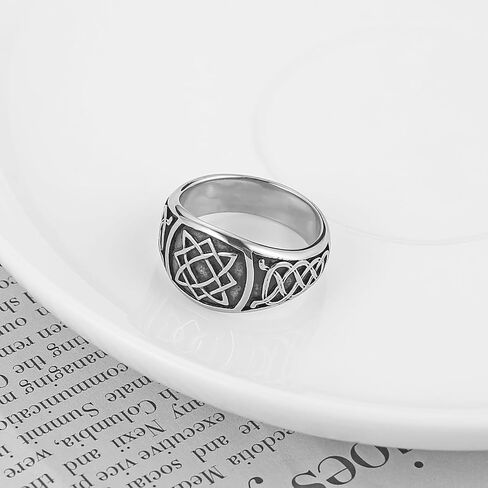 HZMAN Celtic Knot Wide Band Ring for Men Women, Stainless Steel Vintage Interwoven Pentagram Pattern Ring, Gothic Occult Symbol Jewelry Inspired by Celtic Culture Size 6-13 in Kuwait