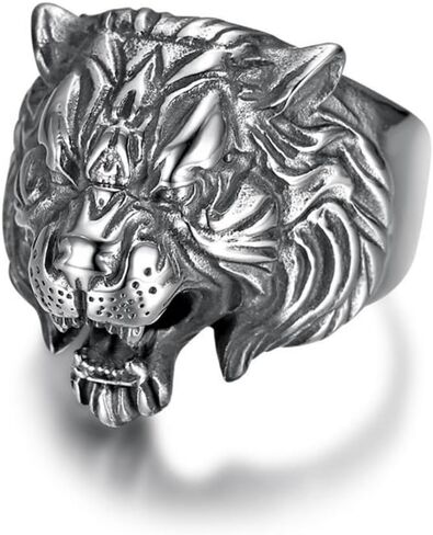 Fanshu Stainless Steel Titanium Tiger Head Ring for Men Women Hip Hop Punk Animal Gothic Biker Couple Friends Gift Fashion Jewelry in Saudi Arabia