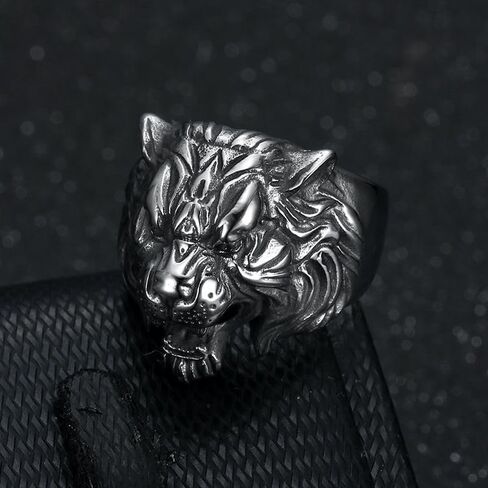 Fanshu Stainless Steel Titanium Tiger Head Ring for Men Women Hip Hop Punk Animal Gothic Biker Couple Friends Gift Fashion Jewelry in Saudi Arabia