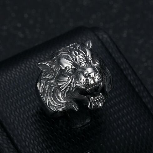 Fanshu Stainless Steel Titanium Tiger Head Ring for Men Women Hip Hop Punk Animal Gothic Biker Couple Friends Gift Fashion Jewelry in Saudi Arabia