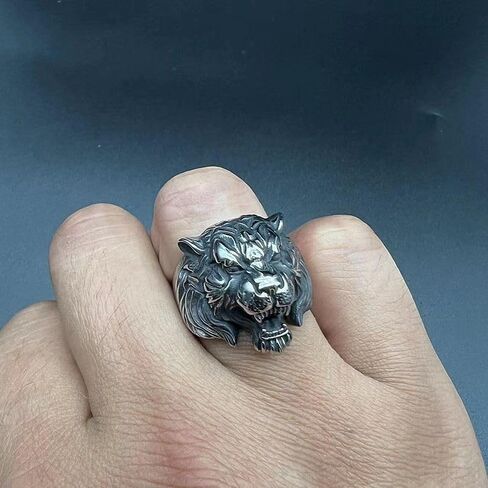 Fanshu Stainless Steel Titanium Tiger Head Ring for Men Women Hip Hop Punk Animal Gothic Biker Couple Friends Gift Fashion Jewelry in Saudi Arabia
