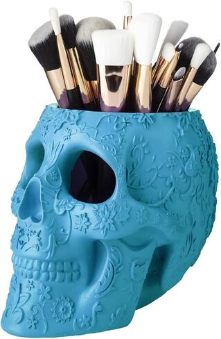 Skull Makeup Brush Holder, Pen Holder, Vanity, Desk, Office Organizer, Stationary, Decor Planter , Candy Bowl , Goth Decorations , Extra Large, Skulls Gothic Skull & Bones Organizer Bathroom (Black) in Kuwait