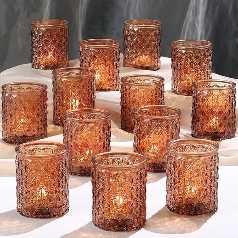 Amber Votive Candle Holders Set of 36, Glass Tea Lights Candle Holders for Boho Wedding Decor/Table Fall Decor& Party/Thanksgiving/Christmas in Kuwait