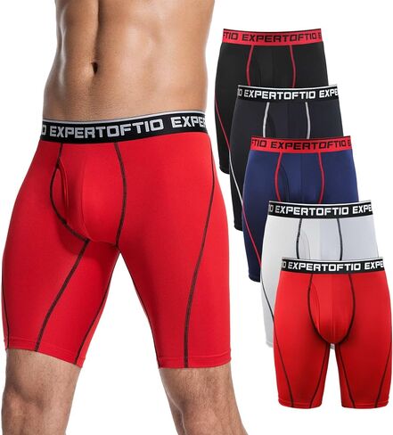 Men's Underwear 9 Inch Extra Long Leg Boxer Briefs for Men Pack, Athletic, Sport, Perfermance, Quick Dry Fit, Moisture Wicking, Anti Chafing, Open Fly, Light Compression, Red L in Saudi Arabia