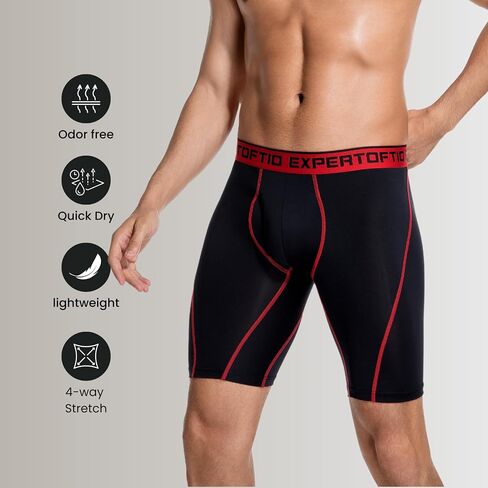 Men's Underwear 9 Inch Extra Long Leg Boxer Briefs for Men Pack, Athletic, Sport, Perfermance, Quick Dry Fit, Moisture Wicking, Anti Chafing, Open Fly, Light Compression, Red L in Saudi Arabia