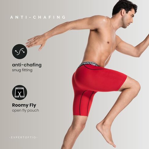 Men's Underwear 9 Inch Extra Long Leg Boxer Briefs for Men Pack, Athletic, Sport, Perfermance, Quick Dry Fit, Moisture Wicking, Anti Chafing, Open Fly, Light Compression, Red L in Saudi Arabia