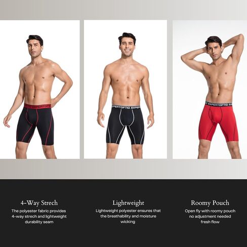 Men's Underwear 9 Inch Extra Long Leg Boxer Briefs for Men Pack, Athletic, Sport, Perfermance, Quick Dry Fit, Moisture Wicking, Anti Chafing, Open Fly, Light Compression, Red L in Saudi Arabia