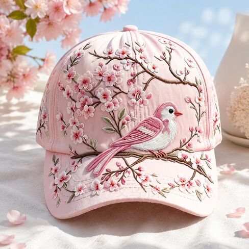 Embroidered Floral Baseball Cap, Adjustable Lightweight Cotton, Botanical Cottagecore Sun, Garden Outdoor Casual Cap in Kuwait