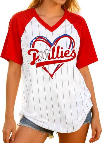 Baseball Jersey Women Striped Baseball Shirt V Neck Game Day Shirts Baseball Fan Team Short Sleeve Tee Tops in Saudi Arabia