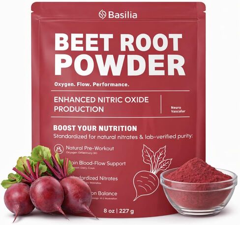 Basilia Beet Root Powder 8 oz | Premium Non-GMO Superfood for Energy, Circulation & Endurance | Rich in Antioxidants & Nitrates | Vegan, Gluten-Free, Sustainably Sourced in Kuwait
