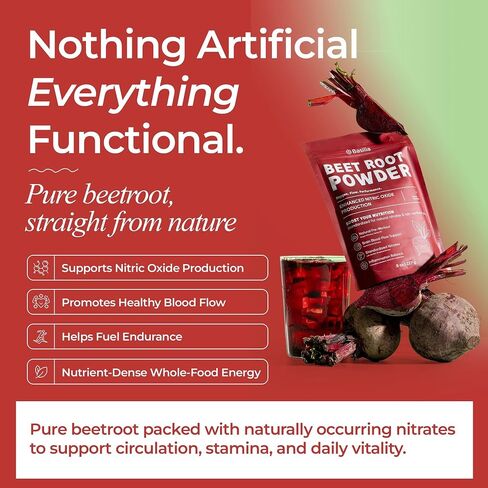 Basilia Beet Root Powder 8 oz | Premium Non-GMO Superfood for Energy, Circulation & Endurance | Rich in Antioxidants & Nitrates | Vegan, Gluten-Free, Sustainably Sourced in Kuwait