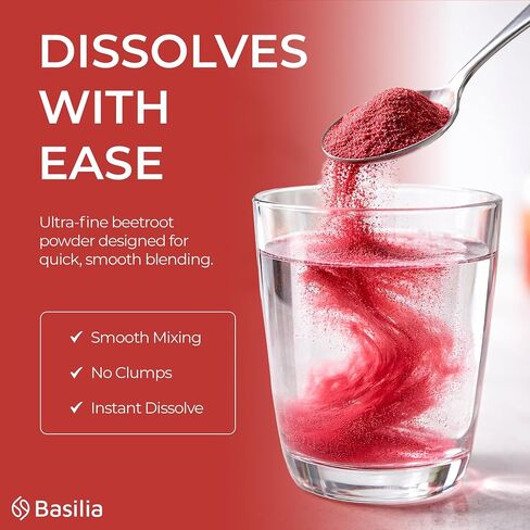 Basilia Beet Root Powder 8 oz | Premium Non-GMO Superfood for Energy, Circulation & Endurance | Rich in Antioxidants & Nitrates | Vegan, Gluten-Free, Sustainably Sourced in Kuwait