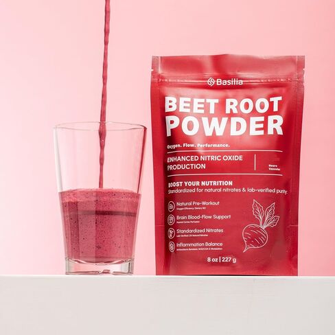 Basilia Beet Root Powder 8 oz | Premium Non-GMO Superfood for Energy, Circulation & Endurance | Rich in Antioxidants & Nitrates | Vegan, Gluten-Free, Sustainably Sourced in Kuwait