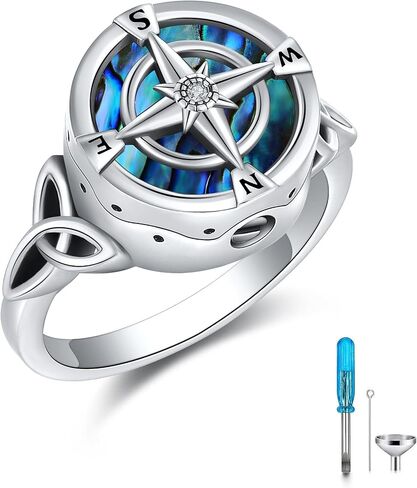 Urn Ring for Ashes 925 Sterling Silver Abalone Cremation Ring Compass Jewelry Gifts for Women Men in Kuwait