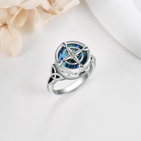 Urn Ring for Ashes 925 Sterling Silver Abalone Cremation Ring Compass Jewelry Gifts for Women Men in Kuwait
