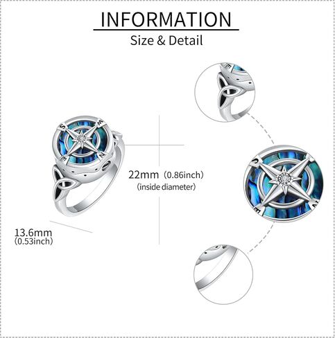 Urn Ring for Ashes 925 Sterling Silver Abalone Cremation Ring Compass Jewelry Gifts for Women Men in Kuwait
