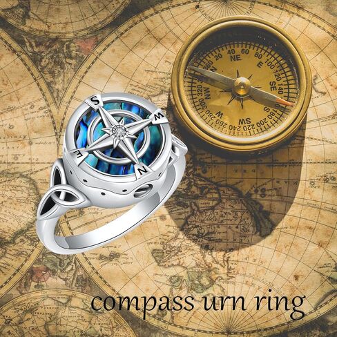 Urn Ring for Ashes 925 Sterling Silver Abalone Cremation Ring Compass Jewelry Gifts for Women Men in Kuwait