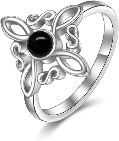 Silver Ring with Black Stone for Women - Witches Knot Gothic Celtic Jewelry, Protection Amulet Accent Ring in Saudi Arabia
