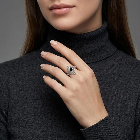 Silver Ring with Black Stone for Women - Witches Knot Gothic Celtic Jewelry, Protection Amulet Accent Ring in Saudi Arabia