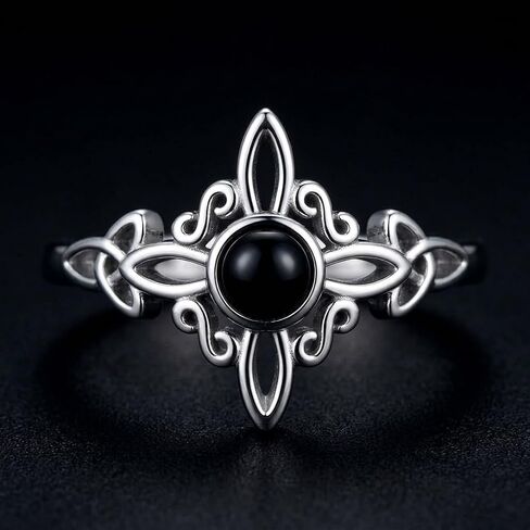Silver Ring with Black Stone for Women - Witches Knot Gothic Celtic Jewelry, Protection Amulet Accent Ring in Saudi Arabia