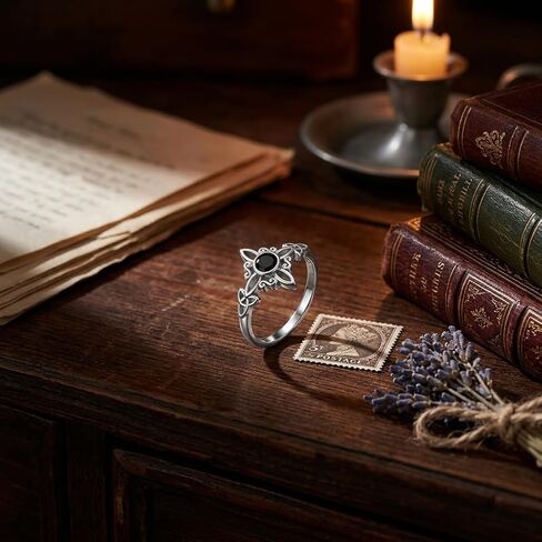 Silver Ring with Black Stone for Women - Witches Knot Gothic Celtic Jewelry, Protection Amulet Accent Ring in Saudi Arabia
