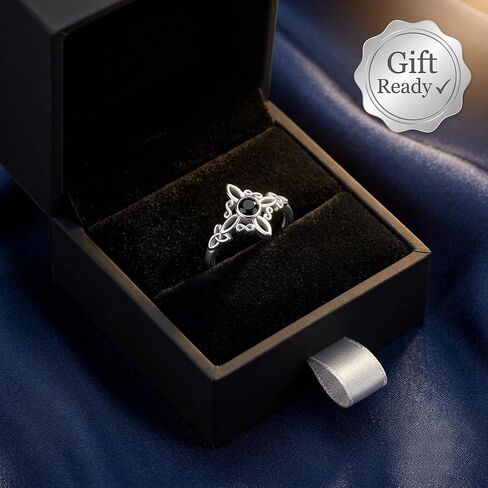 Silver Ring with Black Stone for Women - Witches Knot Gothic Celtic Jewelry, Protection Amulet Accent Ring in Saudi Arabia