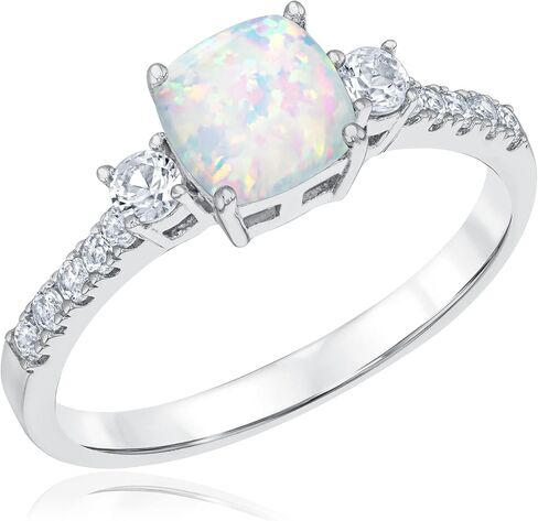 Reeds Cushion Created Opal and Created White Sapphire Sterling Silver Ring - Size 6.5 in Saudi Arabia