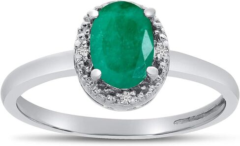 14k White Gold Oval Emerald And Diamond Ring in Saudi Arabia