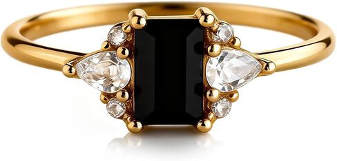 Black Stone Ring for Women Rectangle Birth Stone Stacking Band Ring Minimalist Elegant Daily Wear Jewelry Gifts in Kuwait
