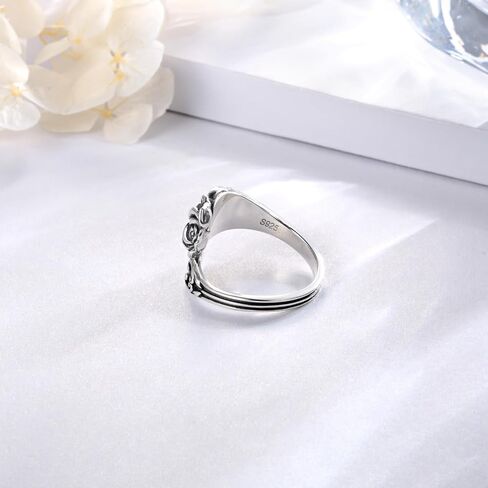 Sariel 925 Sterling Silver Spoon Ring - Vintage Adjustable Rose Flower Spoon Rings for Women Flower Wide Thumb Ring in Kuwait
