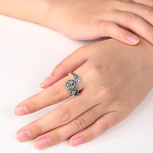 Sariel 925 Sterling Silver Spoon Ring - Vintage Adjustable Rose Flower Spoon Rings for Women Flower Wide Thumb Ring in Kuwait