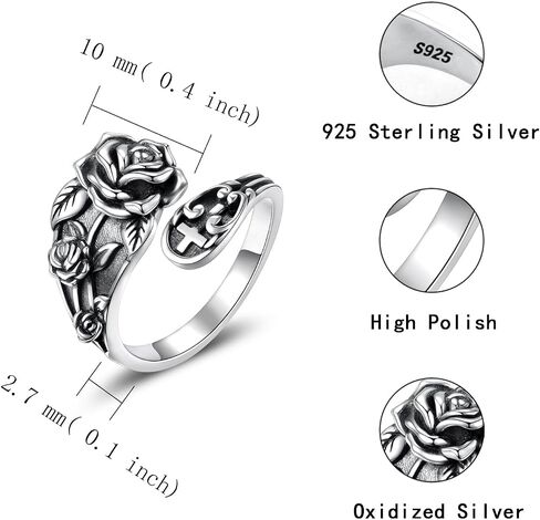 Sariel 925 Sterling Silver Spoon Ring - Vintage Adjustable Rose Flower Spoon Rings for Women Flower Wide Thumb Ring in Kuwait