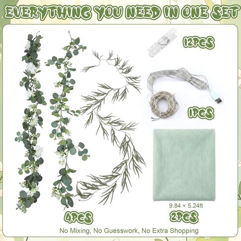 Enchanted Forest Decorations 5.25 x 9.84 ft Greenery Arch Draping Fabric Fake Flowers Vines Eucalyptus Garland with LED Lights for Woodland Forest Wonderland Party Classroom Doorways in Saudi Arabia