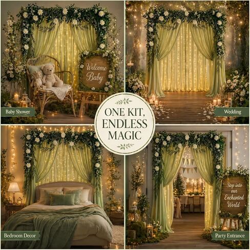 Enchanted Forest Decorations 5.25 x 9.84 ft Greenery Arch Draping Fabric Fake Flowers Vines Eucalyptus Garland with LED Lights for Woodland Forest Wonderland Party Classroom Doorways in Saudi Arabia