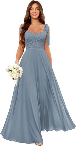 Long Chiffon Bridesmaid Dresses for Women Spaghetti Straps A Line Pleated Formal Wedding Guest Dresses in Kuwait