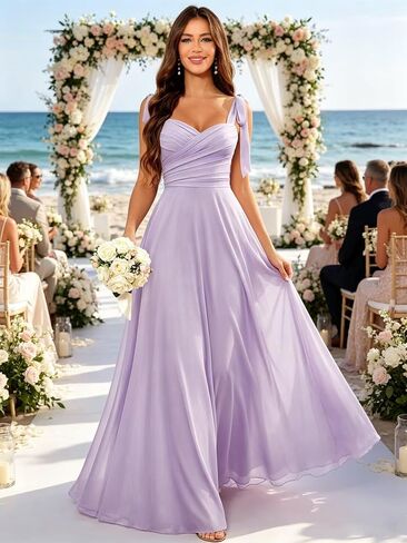 Long Chiffon Bridesmaid Dresses for Women Spaghetti Straps A Line Pleated Formal Wedding Guest Dresses in Kuwait