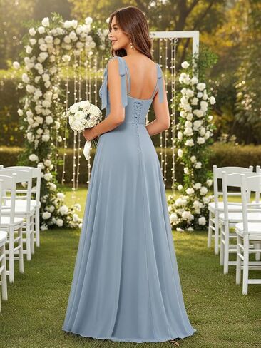 Long Chiffon Bridesmaid Dresses for Women Spaghetti Straps A Line Pleated Formal Wedding Guest Dresses in Kuwait
