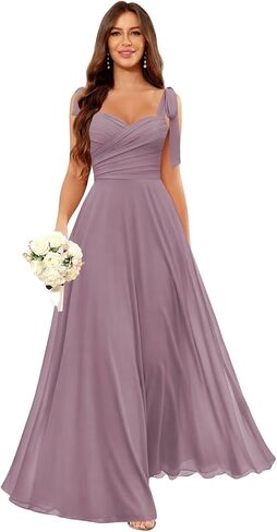 Long Chiffon Bridesmaid Dresses for Women Spaghetti Straps A Line Pleated Formal Wedding Guest Dresses in Kuwait