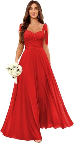 Long Chiffon Bridesmaid Dresses for Women Spaghetti Straps A Line Pleated Formal Wedding Guest Dresses in Kuwait