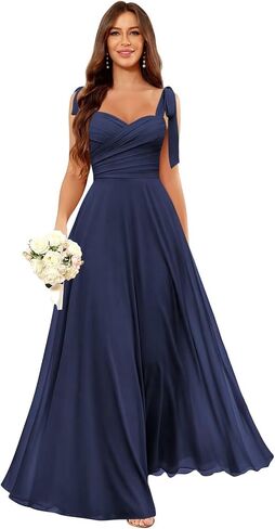 Long Chiffon Bridesmaid Dresses for Women Spaghetti Straps A Line Pleated Formal Wedding Guest Dresses in Kuwait