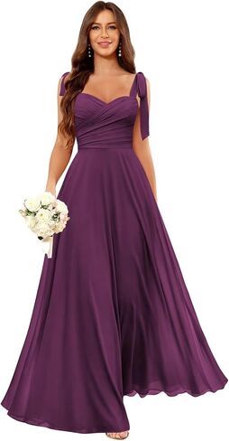 Long Chiffon Bridesmaid Dresses for Women Spaghetti Straps A Line Pleated Formal Wedding Guest Dresses in Kuwait