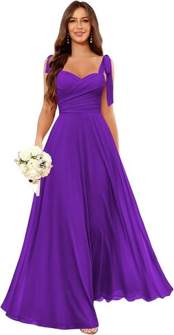 Long Chiffon Bridesmaid Dresses for Women Spaghetti Straps A Line Pleated Formal Wedding Guest Dresses in Kuwait