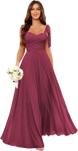 Long Chiffon Bridesmaid Dresses for Women Spaghetti Straps A Line Pleated Formal Wedding Guest Dresses in Kuwait