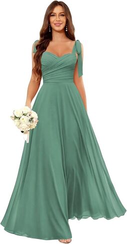 Long Chiffon Bridesmaid Dresses for Women Spaghetti Straps A Line Pleated Formal Wedding Guest Dresses in Kuwait